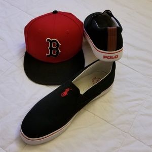 RLP BLACK W/ RED HORSE SLIDE ON CANVAS LOAFERS